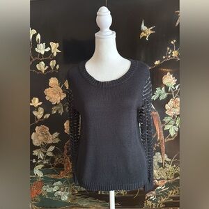 Elegant Black Sweater with Intricate Lace Sleeves